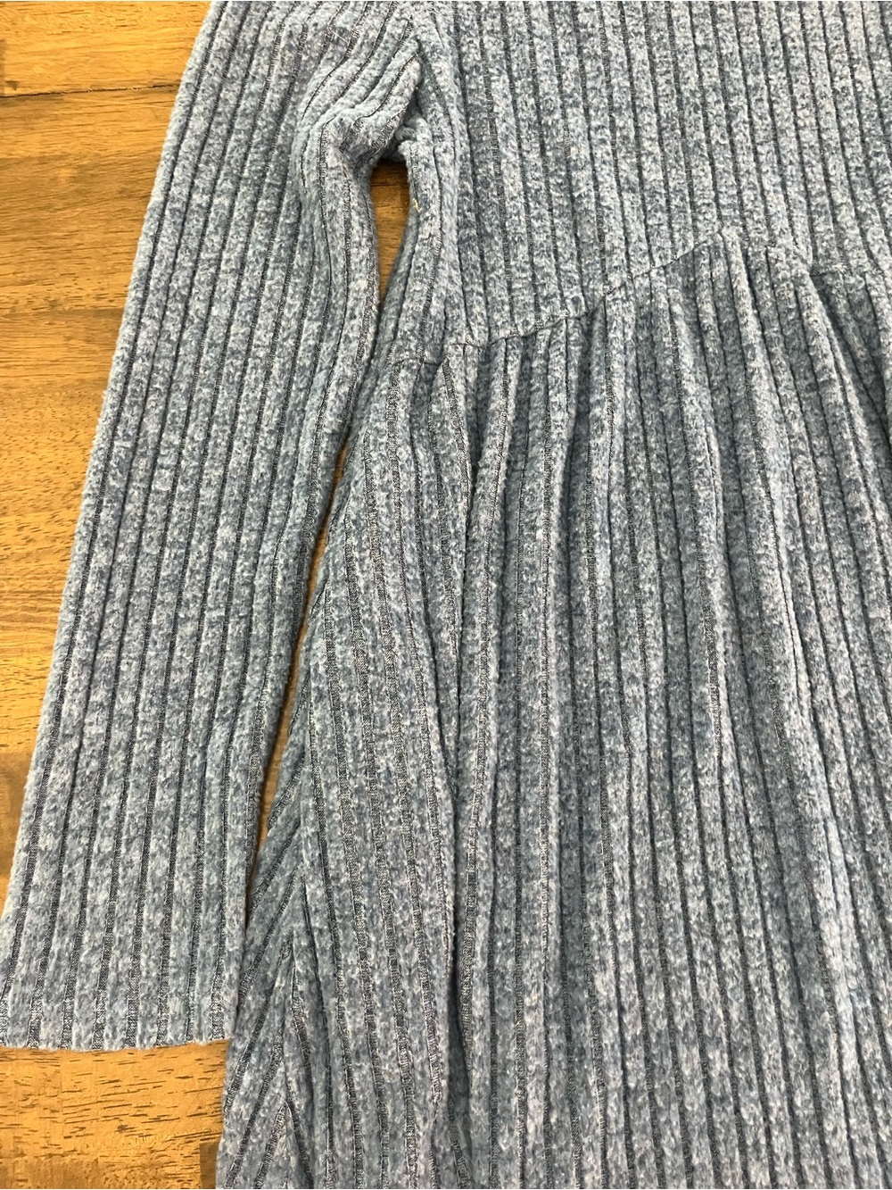 Long Sleeve Ribbed Knit Dress Blue A-Line Round Neckline Sweater Dress Small - Picture 3 of 6